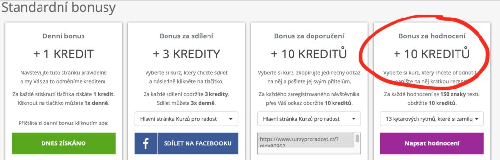 Kreditový bonus za hodnocení kurzu na Kurzyproradost