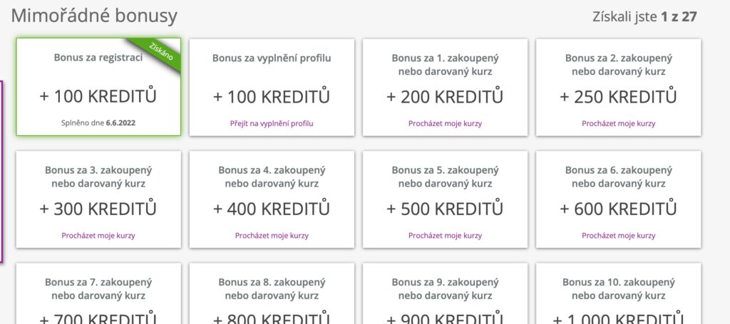 Mimořádné bonusy u programu Kurzyproradost